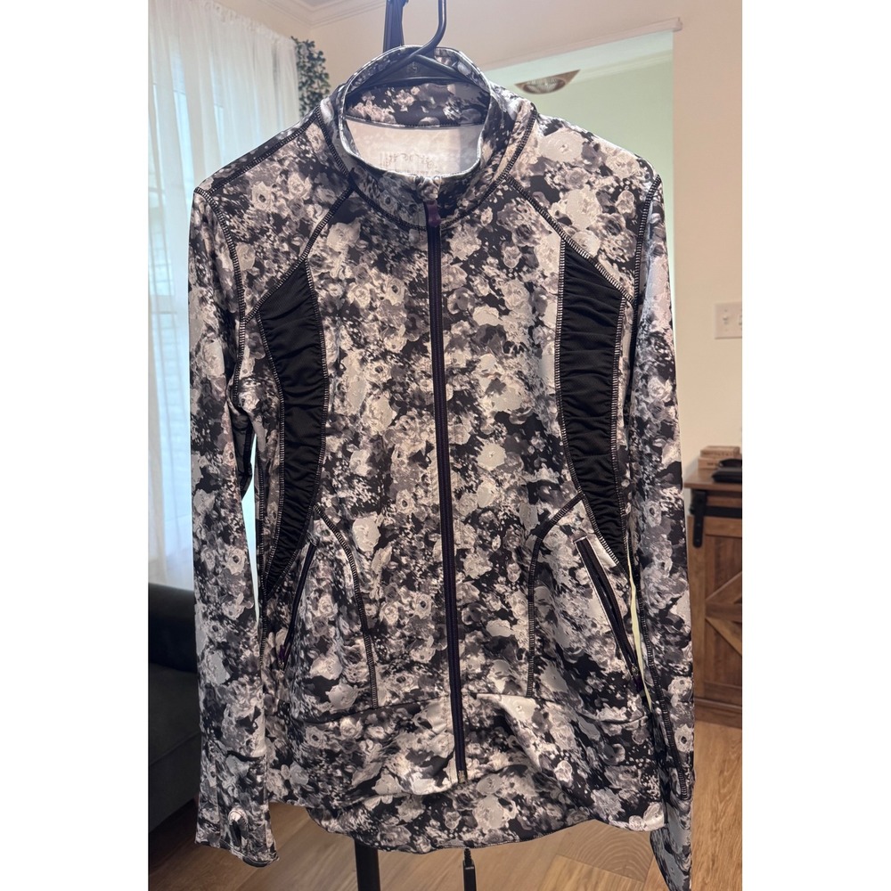 Anna Sui Womens Floral Print Full Zip Active Jacket Grey Black JFEUSG01 Size M